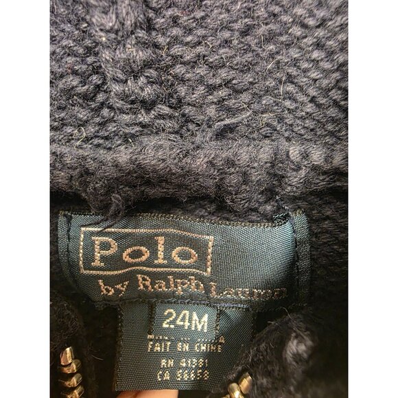 Polo Ralph Lauren Cotton Navy Sweater Preppy Knit Hoodie With Crest Patch 24M - Picture 3 of 8